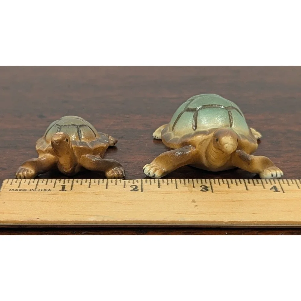 Vintage Pair Miniature Ceramic Turtle Figurines Green Brown Tortoise Decor